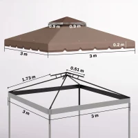 Outsunny Acoperire pentru pavilion 3x3 m, cu 2 niveluri și 8 orificii de drenaj, din poliester, bej și maro(m-3)