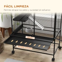 PawHut Jaula para Animales Pequeños de 4 Niveles con Ruedas Rampa Comedero Bebedero y Bandeja Extraíble 78x45,5x136 cm Negro(m-8)
