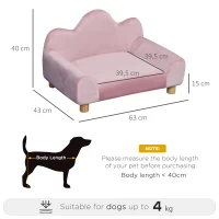 PawHut Sofá para Mascotas Sofá Estilo Moderno para Gatos Perros Pequeños con Respaldo de 3 Ondulaciones Patas Elevadas de Madera 63x43x40 cm Rosa(m-3)