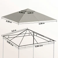 Outsunny Toile de rechange pour pavillon tonnelle tente toit de remplacement gazebo de jardin polyester 180 g/m² 3 x 3 m gris(m-3)