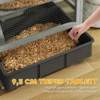 PawHut 4-laags houten hamsterkooi, met huisjes, wip, voederbakken, rampen, wielen, 65 x 45 x 109 cm, grijs(m-4)