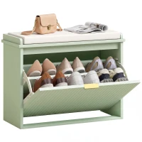 HOMCOM Banc à chaussures avec coussin d'assise rembourré et tiroir rabattable pour couloir, chambre, 62 x 26 x 47,5 cm, vert(m-16)