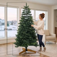 HOMCOM Albero di Natale Artificiale con 1161 Rami 210 cm, Base Pieghevole in Legno e Metallo, Verde(m-3)