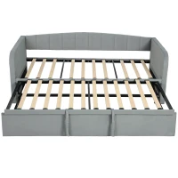 HOMCOM Lit Gigogne 90/180x190 cm, Canapé Lit Convertible 3 Places, Sommier à Lattes en Bois, Tête Rembourrée en Velours, Gris(m-1)