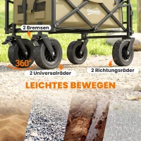 Outsunny Bollerwagen, faltbar, 110 L, bis 100 kg, Teleskopgriff, Stahlrahmen, 94 x 57 x 77-100 cm, Khaki(m-7)