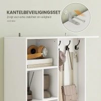 HOMCOM 180 cm garderobekast met kapstok, schoenenbank, 4 haken, open opbergplanken, MDF, wit(m-7)