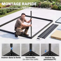 Outsunny Serre de Jardin en Aluminium Polycarbonate, Montage Rapide, Fenêtre Réglable, Porte Battante, 178x168x195cm, Transparent(m-4)