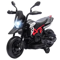 AIYAPLAY 6V Kids Electric Motorbike with Training Wheels, Headlight, Music, Horn for 80-110 cm Height, 18 Months-4 Years, Black(m-15)