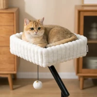 PawHut Katzen-Schreibtischbett, Katzenbett für Schreibtisch mit 360°Drehung, Hängeball verstellbare Klemme für Katze unter 6 kg(m-9)