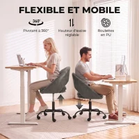 HOMCOM Chaise Bureau Ergonomique en Chenille, Hauteur Réglable, Accoudoirs Intégrés, Pivotant 360°, 59x60x79-89cm, Vert Foncé(m-6)