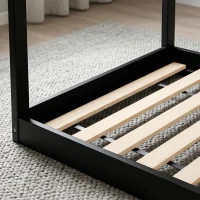 HOMCOM Single Bed Frame, House-Scandinavian-Style Wooden Bed Frame for 90W x 190D cm Mattress, Black(m-11)