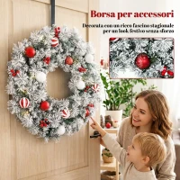 HOMCOM Ghirlanda Natalizia Innevata da 60 cm con Luci LED 8 Modalità, 140 Rami, 8 Bacche e 15 Palline Decorative, Verde(m-6)