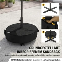 Outsunny Parasol Ø300 cm Neigbaar Balkonparasol met Slinger, Kruisvoet en Zandzak, UV 30+, Intrekbaar, Donkergrijs(m-4)