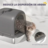 PawHut Arenero para Gatos de Acero Inoxidable con Tapa Bolsa Desodorizante Pala Fácil de Limpiar 52,4x41,3x39,9 cm Gris Oscuro(m-5)