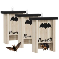 PawHut Set van 3 vleermuizenkasten, vleermuizenhuisjes voor tuinen, boomgaarden, boerderijen, eenvoudig op te hangen, 18 x 6 x 22,5 cm(m-11)