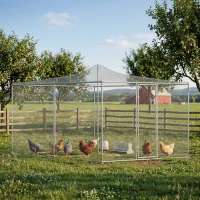 PawHut Gallinero para Exterior Grande 4x3x1,97 m 12 m² Gallinero de Acero Galvanizado con Puerta con Doble Cierre Plata(m-10)