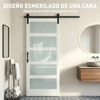 HOMCOM Puerta Corredera Interior 91x213 cm con Kit de Montaje, MDF y Vidrio Esmerilado, Riel y Herrajes, Blanco(m-5)