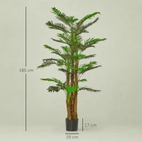 HOMCOM Palma Artificiale in Vaso con 42 Foglie, Pianta Finta Realistica per Interno ed Esterno, 185cm(m-3)