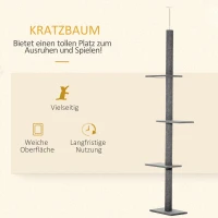 PawHut Kratzbaum deckenhoch Höhe 228-260 cm Katzenbaum mit Plattformen mehrstöckiger Katzenkratzbaum Kletterbaum für kleine & große Katzen, Grau(m-4)
