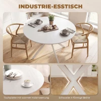 HOMCOM Runder Esstisch für 4 Personen, Küchentisch im Industriestil mit Stahlbeinen, für Esszimmer, Küche, Weiß(m-4)