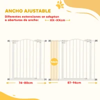 PawHut Barrera de Seguridad para Perros 74-94 cm con Extensión Montaje a Presión Doble Bloqueo para Puerta Escalera Blanco(m-4)