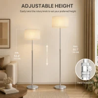 HOMCOM Floor Lamp with Remote, Height Adjustable Standing Lamp with Linen Shade, Dimmable with 3000K-6000K Adjustable Colour Temperatures, Foot Switch for Living Room Bedroom Office, Silver Tone(m-7)