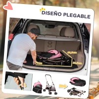 PawHut Carrito para Perros Pequeños 3 en 1 con Vagón Desmontable Cesta de Almacenaje Correas de Seguridad y Cojín Rosa(m-6)