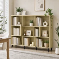 HOMCOM 10-Cube Bookcase, 3-Tier Book Shelf with Solid Wood Legs, 140 cm Modern Bookshelf with Anti-Tip Kit, Oak(m-14)