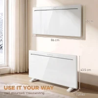 HOMCOM Smart Panel Heater Wall Mounted/Freestanding, Electric Heater with Weekly Timer, Open Window & Anti-Frost, 2000W, White(m-3)