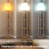HOMCOM Lámpara de Pie con Estantes con 3 Temperaturas de Color Control Remoto para Salón Dormitorio Oficina Natural(m-4)