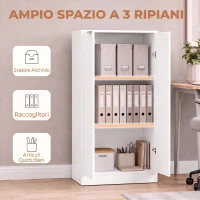 HOMCOM Mobiletto da Ufficio con 3 Ripiani e 2 Ante, 60x33.5x108 cm, Bianco(m-5)