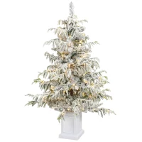 HOMCOM 4ft Prelit Flocked Christmas Tree, Artificial Snow Flocked Spruce with 160 Warm White LED Lights, 8 Modes, Green(m-15)