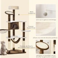 PawHut Torre para Gatos Grande 65x50x153 cm con Múltiples Plataforma Poste Hamaca Bolas de Juguete y Cueva  Marrón(m-5)