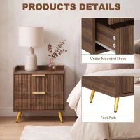 HOMCOM Elegant Two-Drawer Bedside Table - Walnut Brown(m-6)