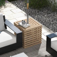 Outsunny Coffre de rangement extérieure 2 en 1 pour base de parasol, table d'appoint de terrasse avec trou pour parasol en bois(m-10)