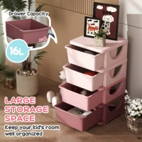HOMCOM Four-Tier Kids Storage Boxes, with Four Drawers, Pink(m-4)