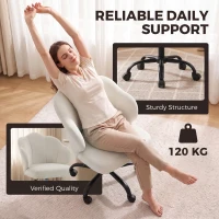HOMCOM Chaise Bureau en Velours, Chaise Coiffeuse avec Dossier en Pétale, Hauteur Réglable, Fonction Bascule, Crème(m-8)