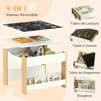 HOMCOM Ensemble 3 pièces table et 2 chaises pour enfant avec plateau réversible tableau noir, panier de rangement, étagères(m-4)