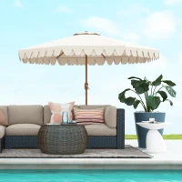 Outsunny Sombrilla de Jardín Ø264x240 cm con Ángulo Ajustable Manivela y Toldo con Volantes Decorativos para Patio Terraza Crema(m-10)