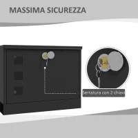 HOMCOM Cassetta Postale in Metallo con 2 Chiavi di Sicurezza, 3 Finestre e Foro di Drenaggio, 36.5x11.5x29 cm, Nera(m-4)