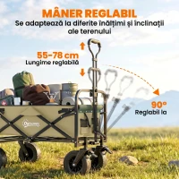 Outsunny Bollerwagen, faltbar, 110 L, bis 100 kg, Teleskopgriff, Stahlrahmen, 94 x 57 x 77-100 cm, Khaki(m-5)