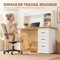 HOMCOM Bureau Informatique avec 3 Tiroirs, 120x55cm, Bureau avec Rangement, Étagères Ouvertes et Large Plateau, Chêne et Blanc(m-6)