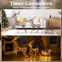 Outsunny Decorazione Natalizia da Esterno 3 Pezzi Renne e Slitta, 240 LED, 8 Illuminazioni, Timer, IP44(m-6)