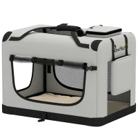 PawHut Pet Carrier Bag, Soft-Sided Dog Carrier with Security Buckle Strap, Washable Cushion and Folded Bowl, Light Grey(m-15)
