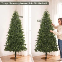 HOMCOM Albero di Natale Artificiale 180cm Folto Realistico, 732 Rami in PE Ignifughi, Base Pieghevole in Legno, Verde(m-7)