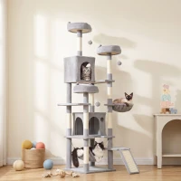 PawHut Arbre à chat tour de jeux pour chat 8 poteaux à griffer 4 plateformes 2 niches  échelle et 3 boules hauteur 192 cm gris(m-16)