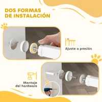 PawHut Puerta para Perros con Ancho Ajustable 76-104 cm Barrera de Seguridad con 2 Extensiones y Doble Bloqueo Blanco(m-6)