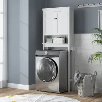 HOMCOM Mueble sobre Inodoro con 2 Puertas Compartimiento y Estante Ajustable Mueble para Baño 70x20x175 cm Blanco(m-8)