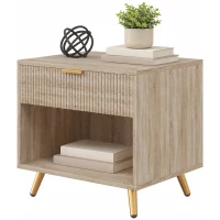 HOMCOM Bedside Table with Drawer and Open Compartment, Nightstand with Handle for Bedroom, Living Room, Natural Wood Finish(m-15)