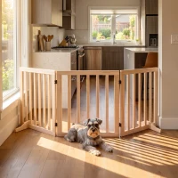 PawHut Barrière de Sécurité pour Chien Barrière Chien Sans Perçage Pliable et Autoportante 3 Panneaux 150 x 36 x 61 cm Naturel(m-9)